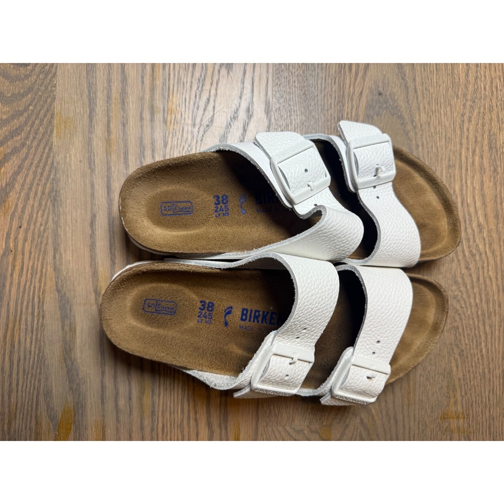 Birkenstock Arizona Soft Footbed White Pebbled Leather Sandals Womens 38 L7 M5